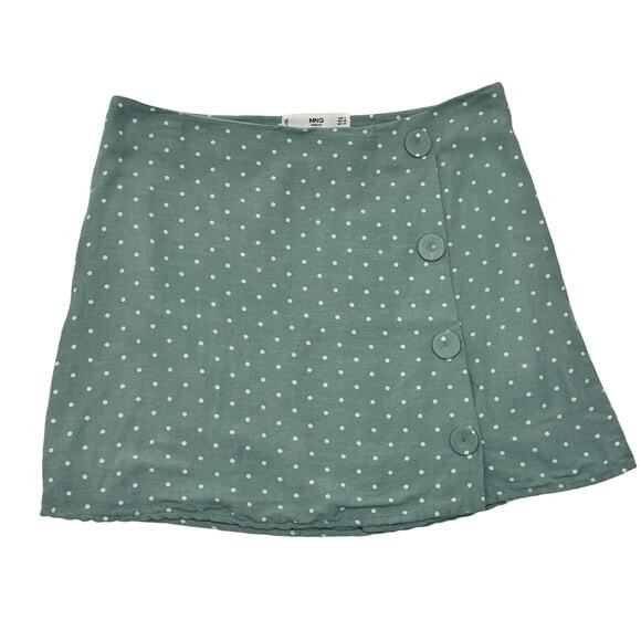 MNG Basics Mango Nordstrom Macy's Linen Blend Blue White Dot Button Skirt XS - Picture 1 of 8